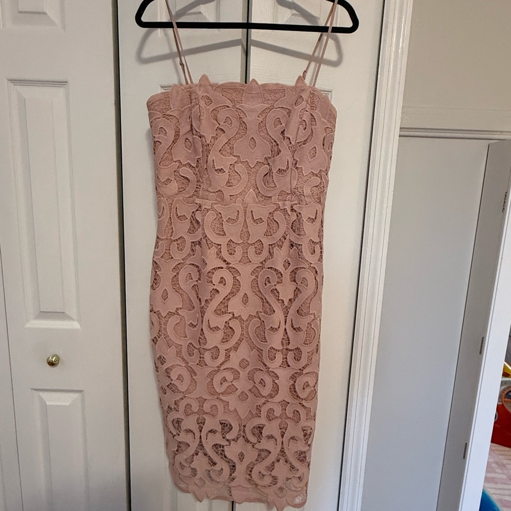 Bardot Dusty Pink Lace Midi Dress with Spaghetti Straps
